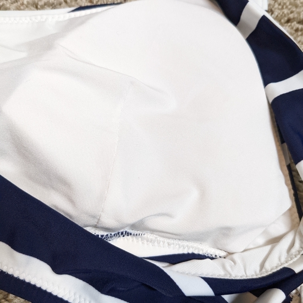 AERIE Bikini Top Navy & White Stripe Cropped Tank Style SZ L - Picture 5 of 9